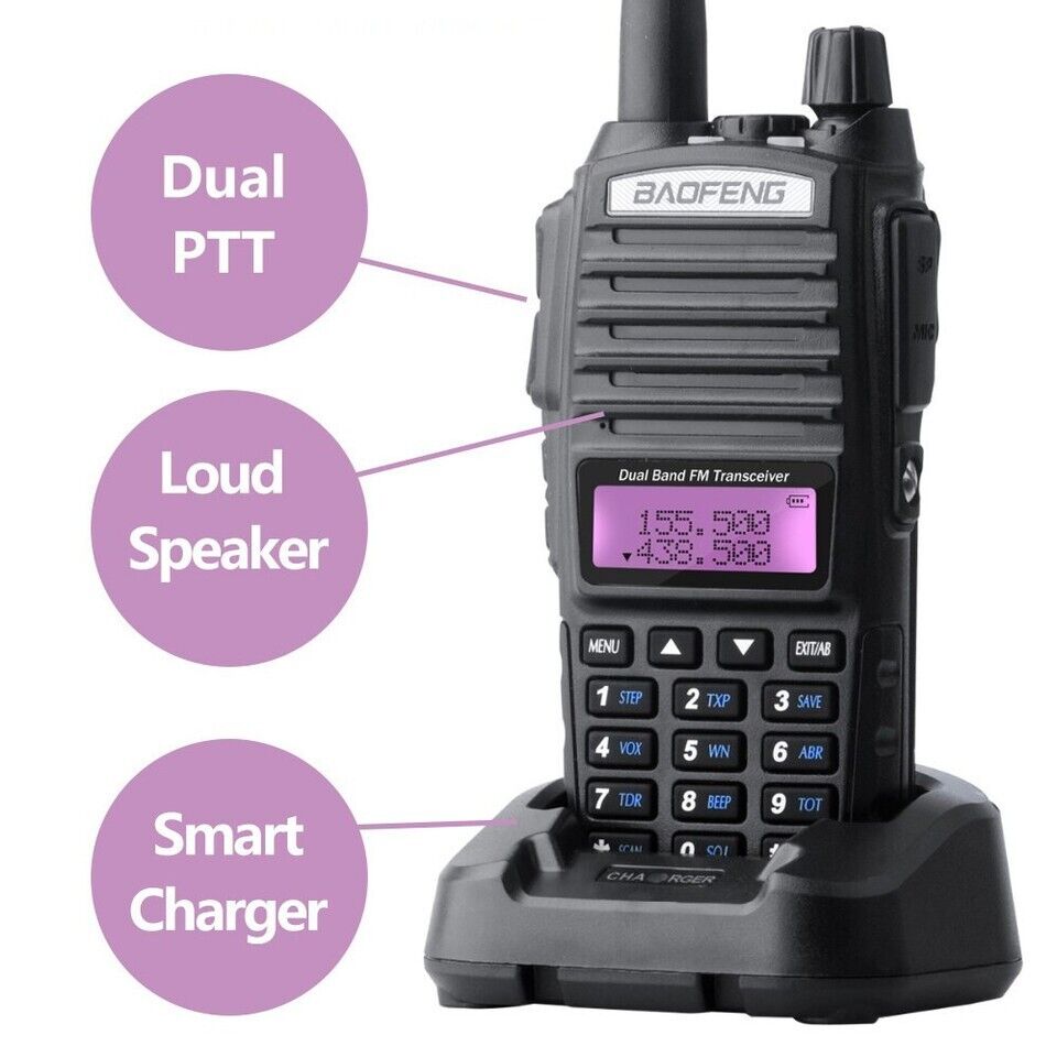 Upgraded BAOFENG UV-82 8W High Power Dual Band VHF/UHF Walkie Talkie + Earpiece