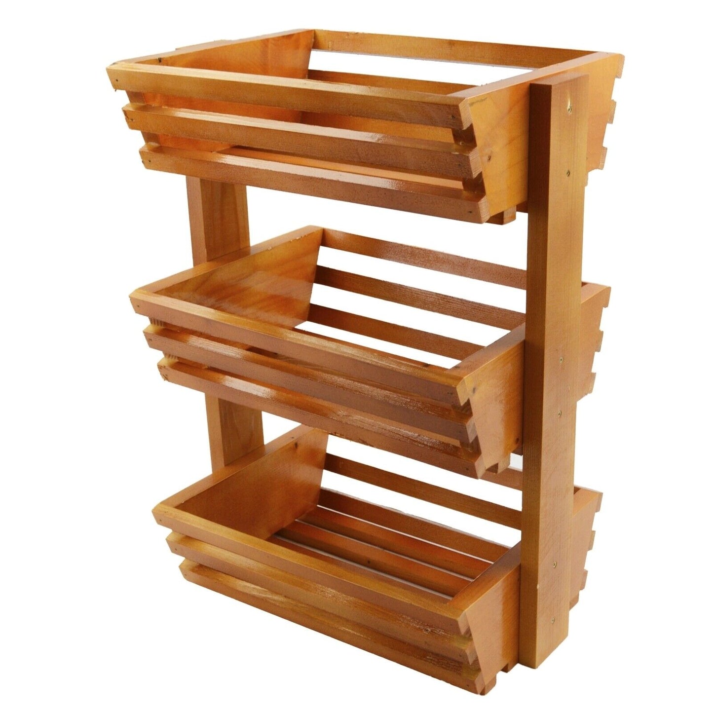 3 Tier Fruit Basket Handmade Natural Wood Holder Rack Vegetable Storage Stand