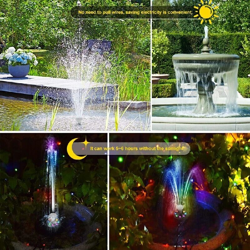 7W Solar Powered Fountain Coloured LED Water Pump with 11 Nozzles Garden UKStock