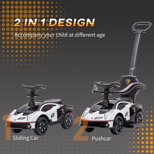AIYAPLAY Lamborghini 2 in 1 Baby Ride on Push Car Toddler Push Along Car, White