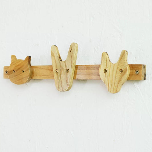 Hook Rail Kids Nursery Room  Natural Wood Handmade Coat Hanger Storage Animals