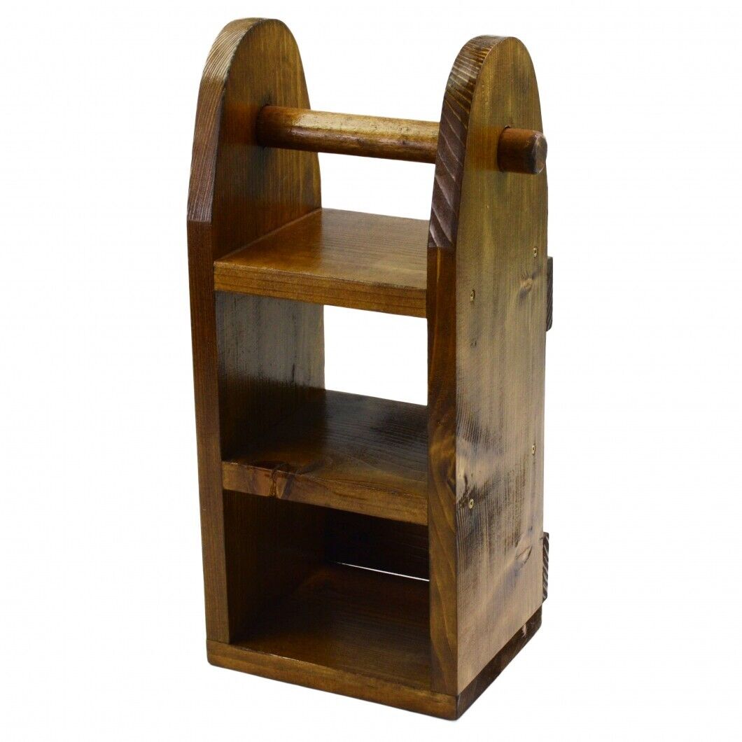 Wooden Toilet Paper Roll Holder Bathroom Storage Shelf Natural Wood Wall Mounted