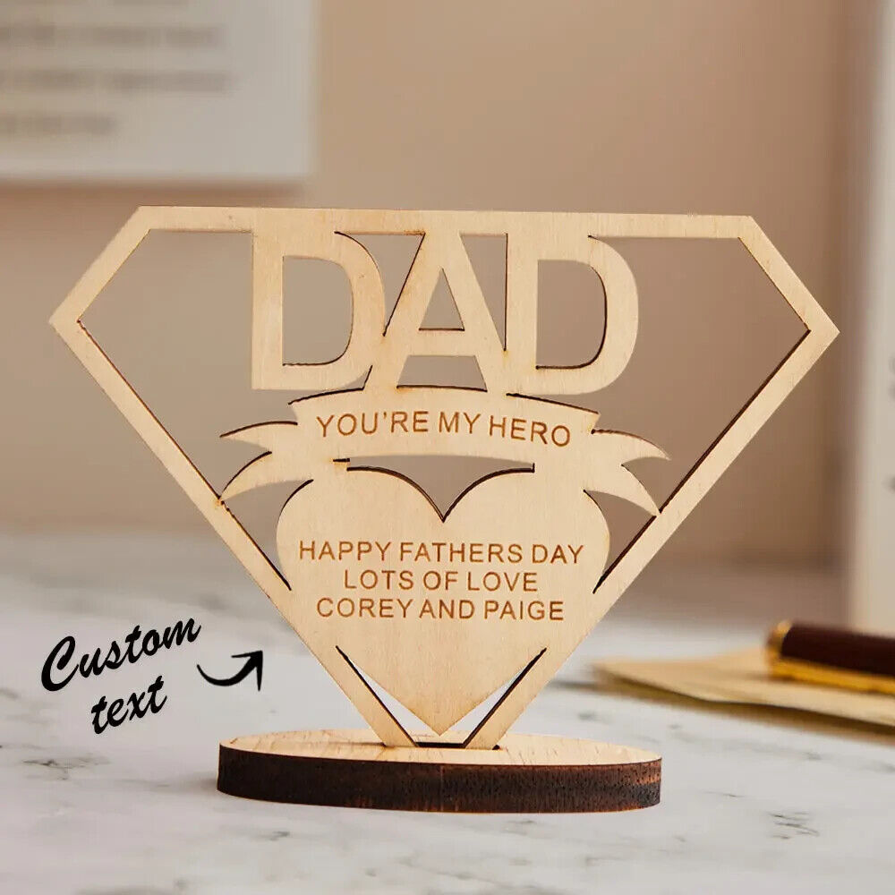 Personalised Fathers Day Name Dad Custom Engraved Wooden Plaque Stand Gift