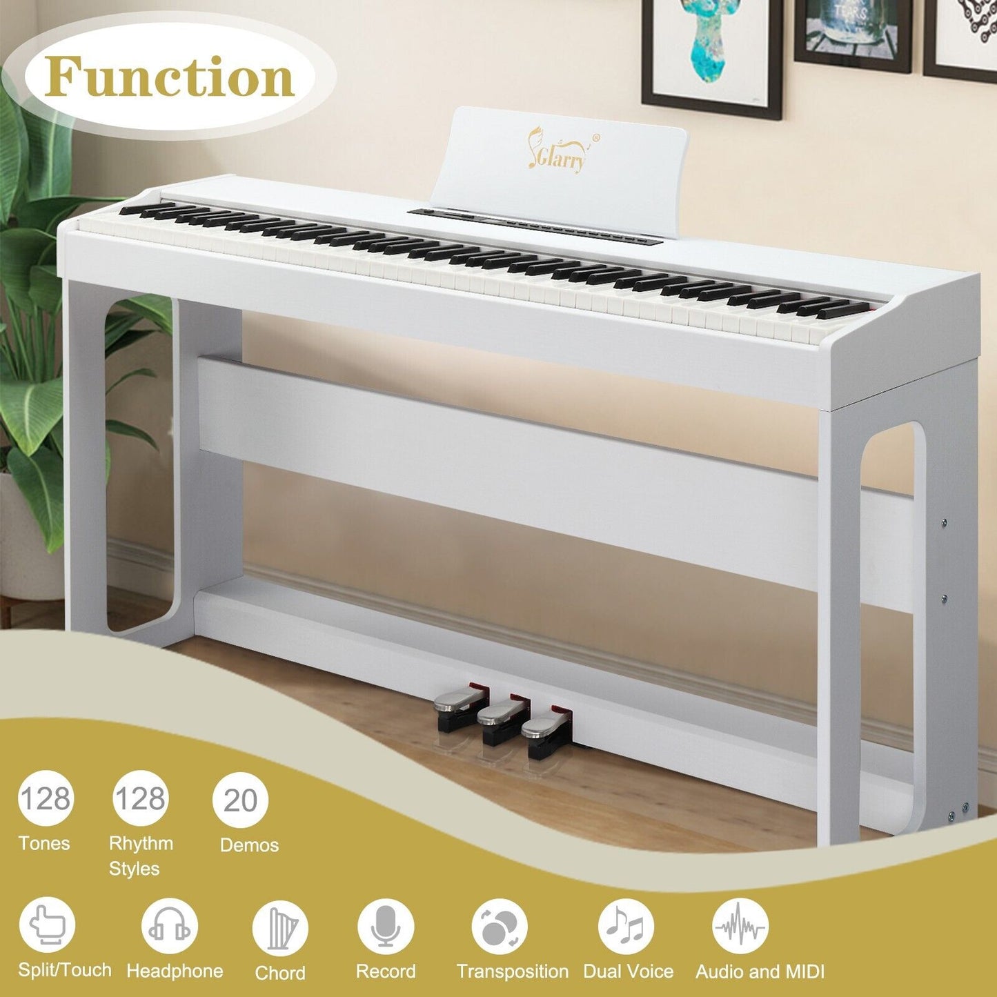 Glarry GDP-104 88 Key Full Weighted Keyboards Digital Piano with Stand Xmas Gift
