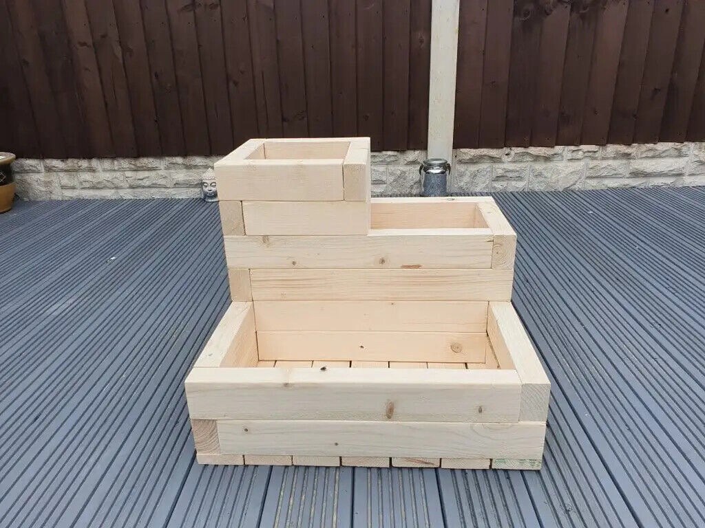 Handmade 3 TIER WOODEN TREATED GARDEN PLANTER 3 TIERED PLANT POT 50cm X 50cm