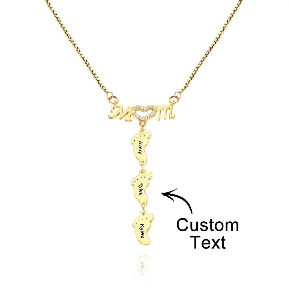 Personalised Necklace Baby Feet Engraved Mother's Day Heart Name Gift Family