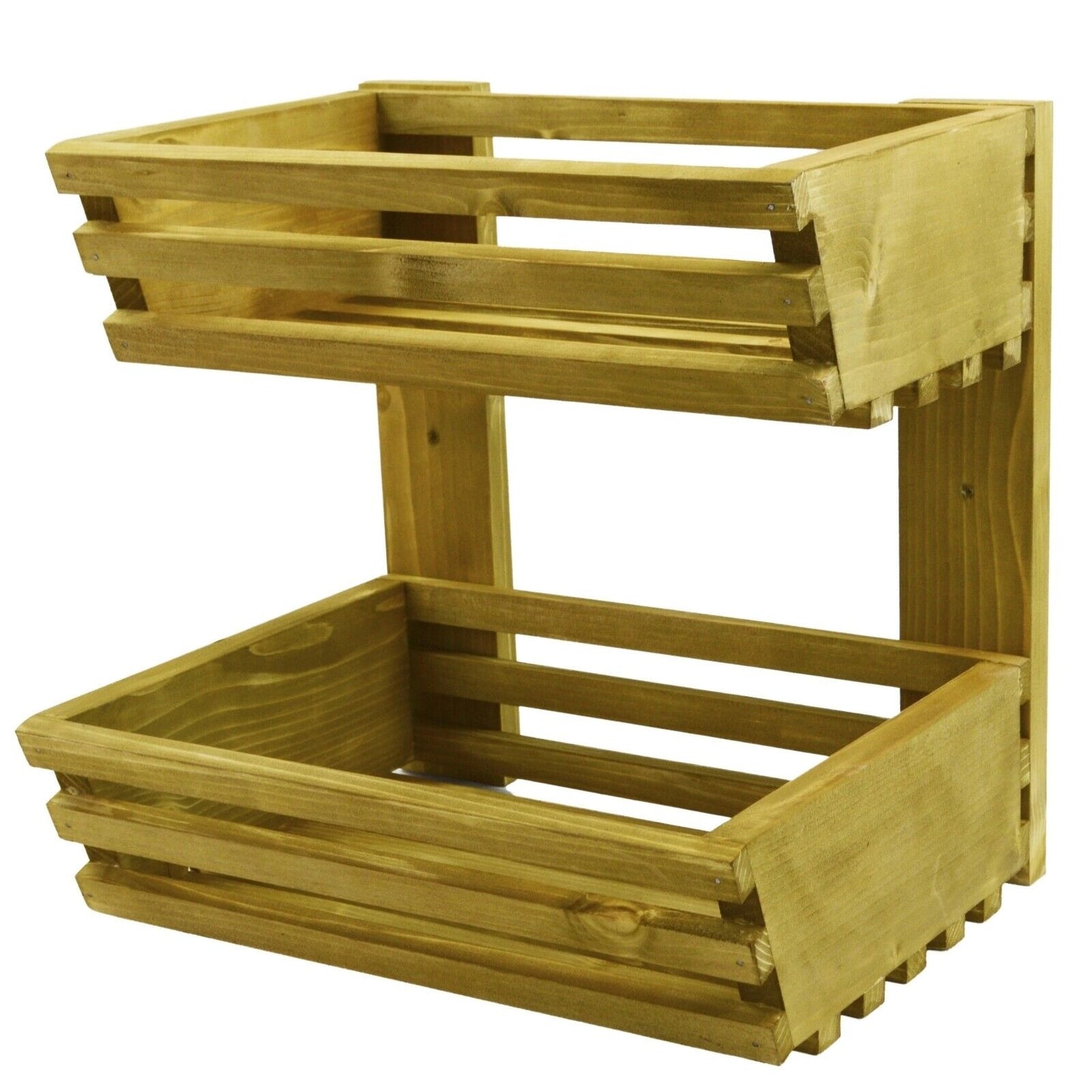 2 Tier Fruit Basket Handmade Natural Wood Holder Rack Vegetable Storage Stand