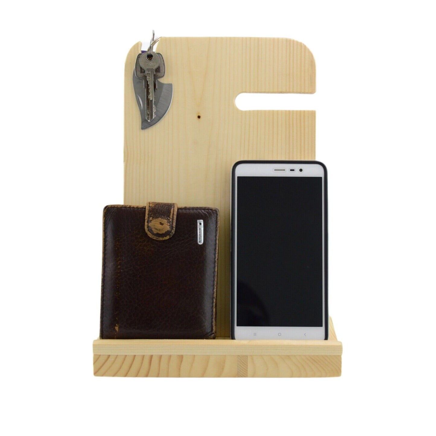 Wood Phone Docking Station - Desk Organizer - Key Holder - Wallet Stand - Watch