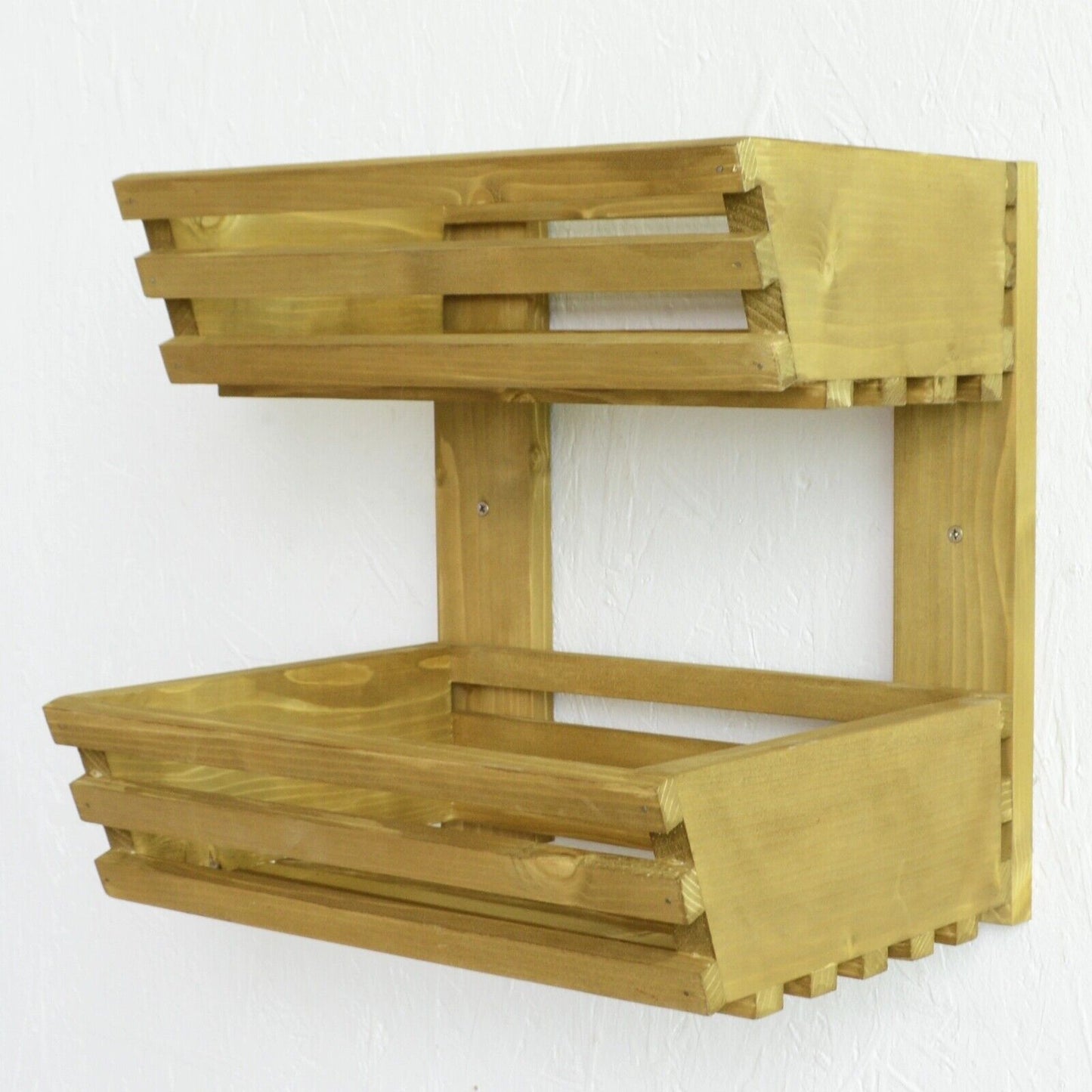 2 Tier Fruit Basket Handmade Natural Wood Holder Rack Vegetable Storage Stand