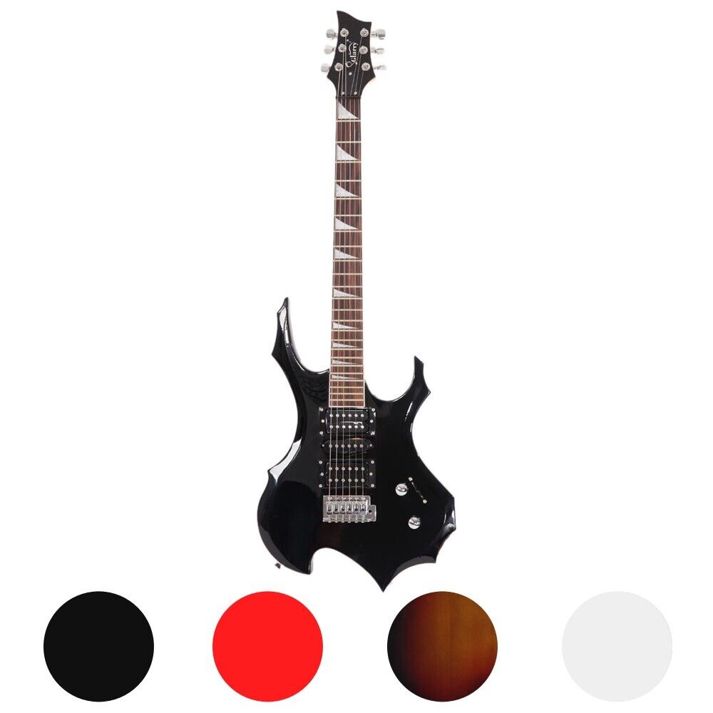 Glarry Flame 24-Frets Electric Guitar Full Set with Bag Pick Strap Tool Black