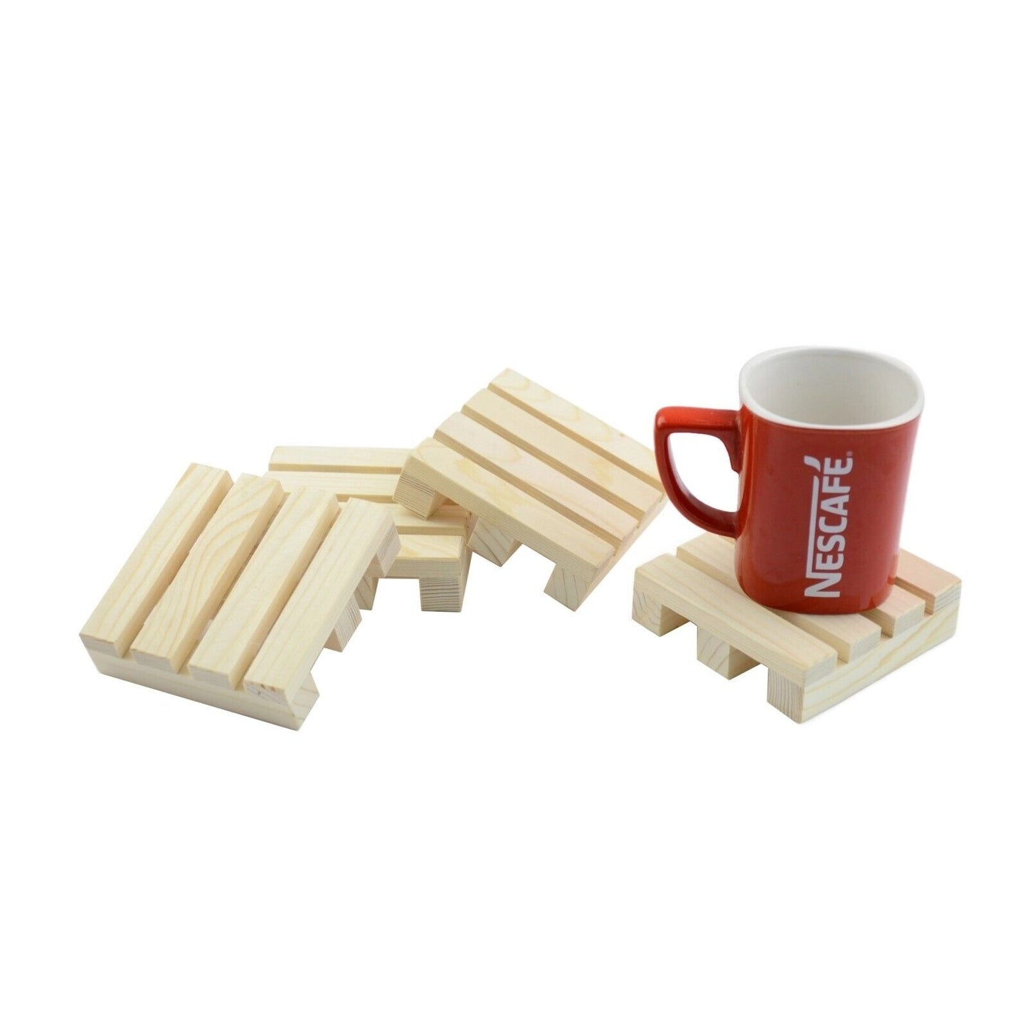 Set of 4 Handmade Novelty Gift Mens Present Miniature Pallet Coasters Cup Stand