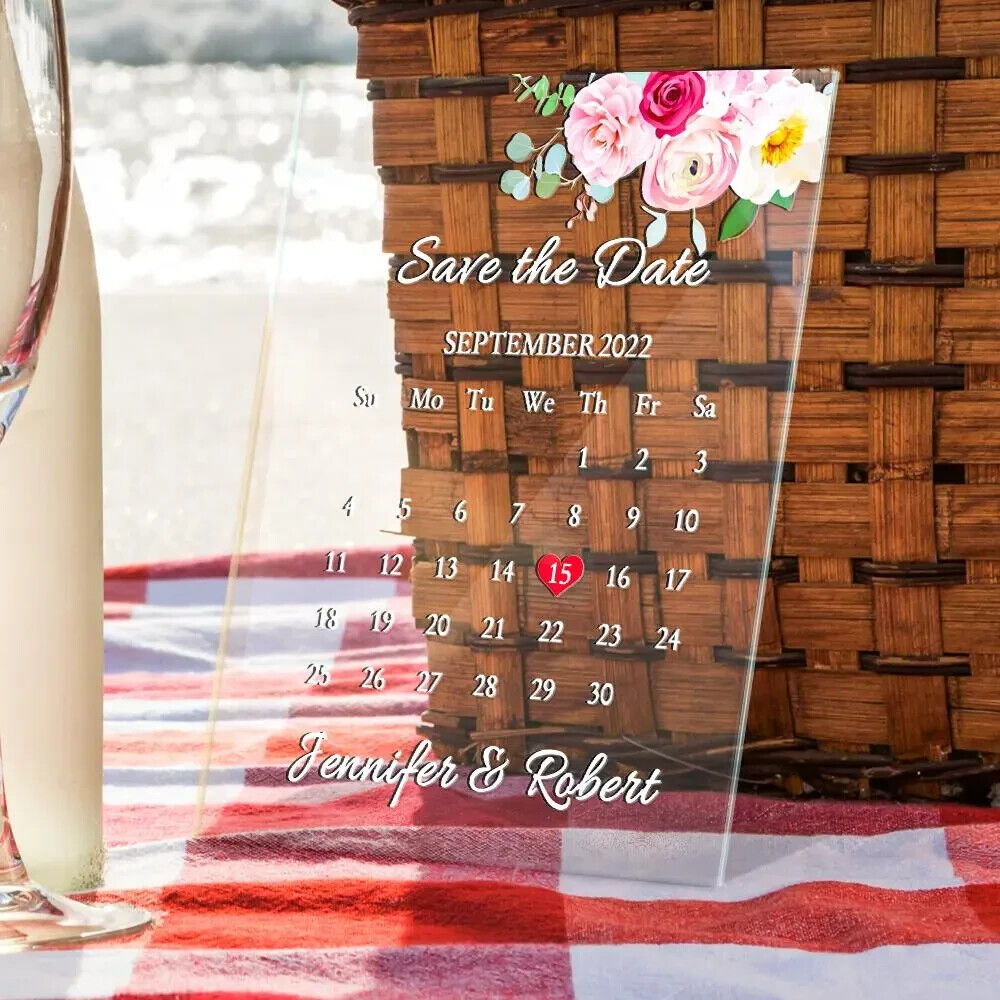 Personalised Acrylic Heart Wedding Calendar Plaque Birthday Anniversary Gift