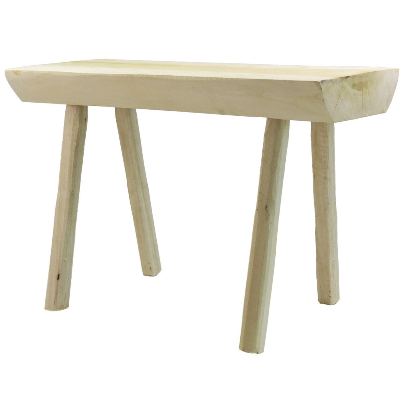 Handmade Wooden Stool Light Brown Traditional Milking Chair Kitchen Rustic Seat