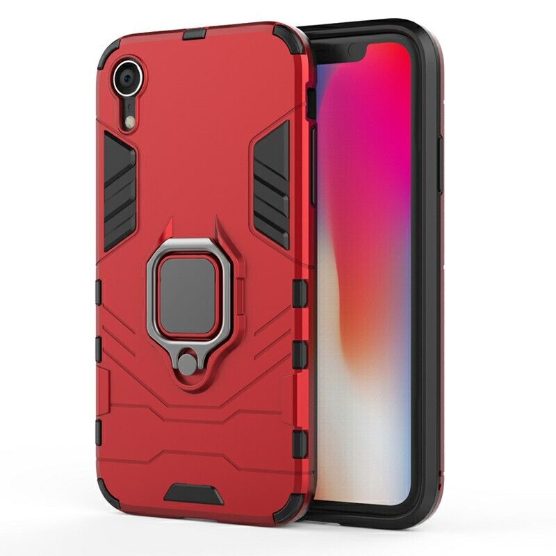 Hybrid Ring Armor Case 360 Ring Stand Holder Magnetic Cover for iPhone XR, Black