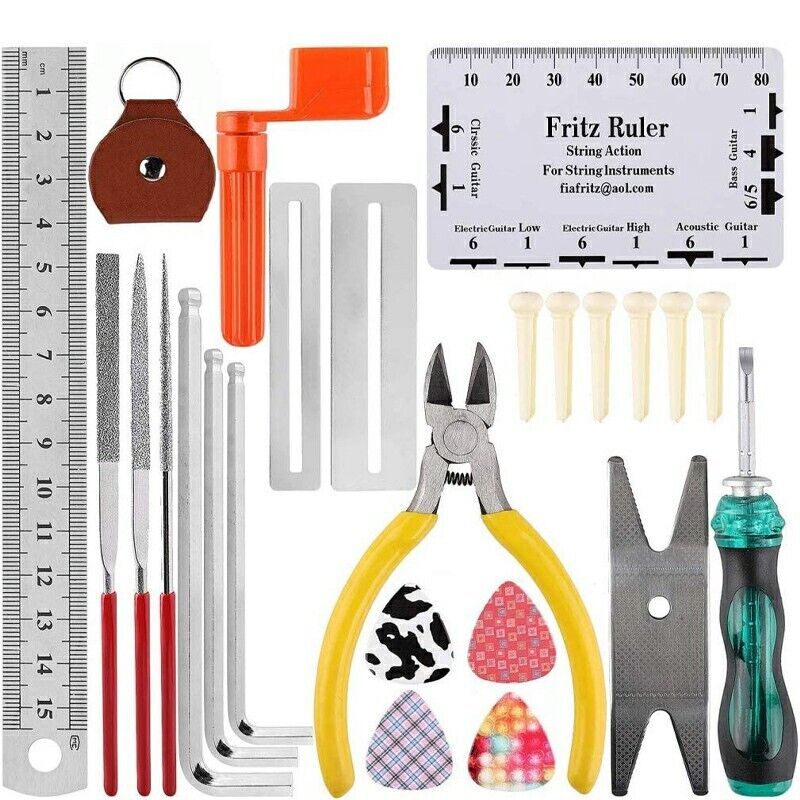 26Pcs Guitar Care Cleaning Repair Tool Kit Wire Plier Ruler Organizer Protector