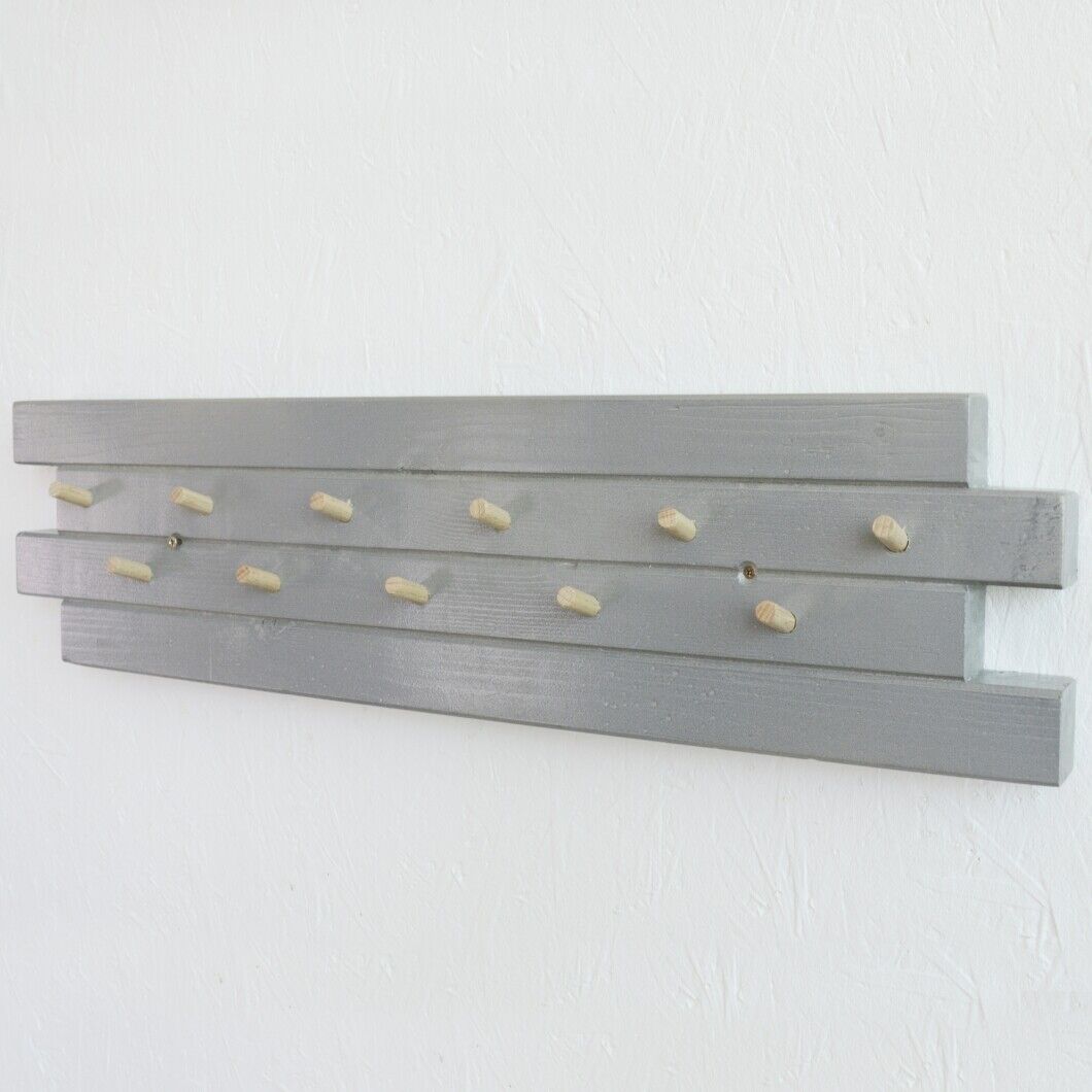 11 Hooks Coat Hat Clothes Robe Holder Rack Hook Wall Hanger Wooden ECO UK