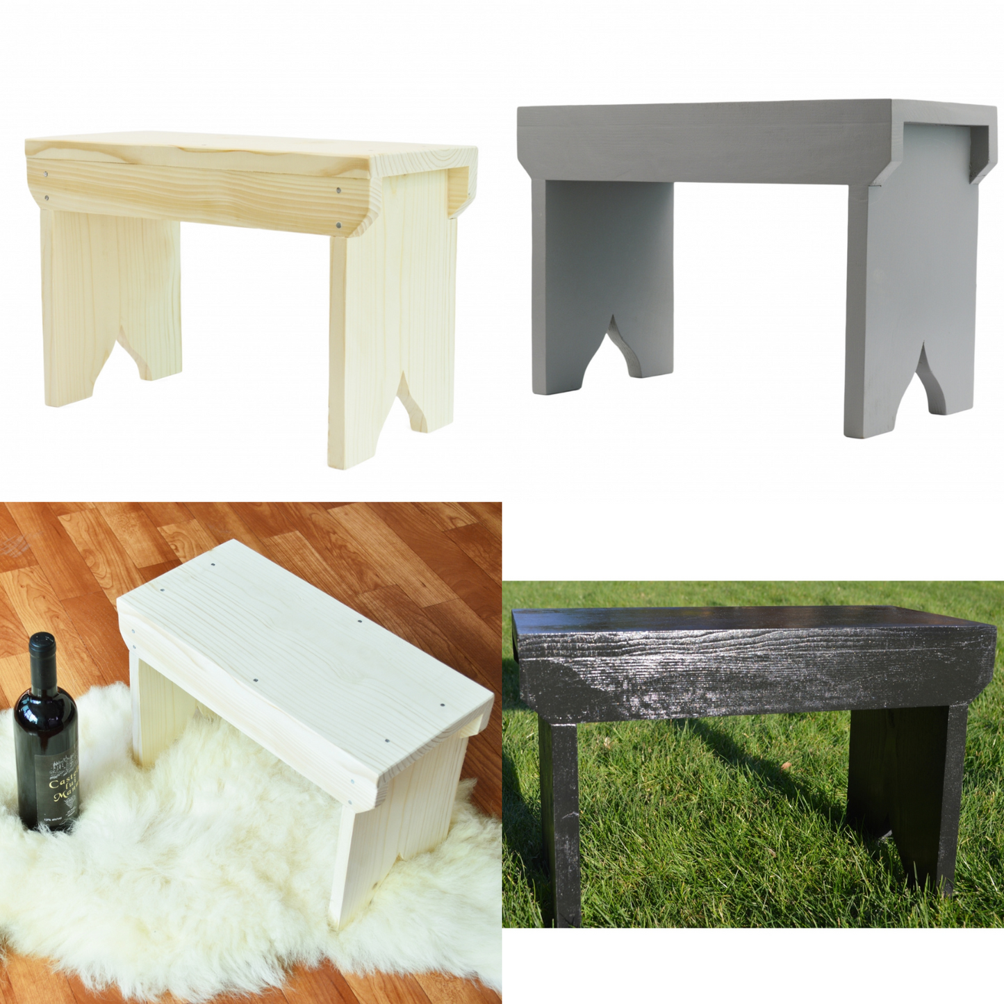 Natural Wooden Step Stool Rustic Shabby Chic Rectangle Seat Multiple Scandinavia