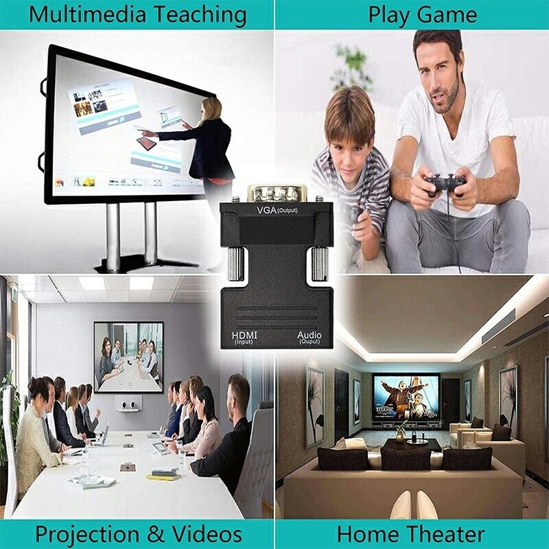 1080P HDMI Female to VGA Male with Audio Output Cable Converter Adapter Lead UK