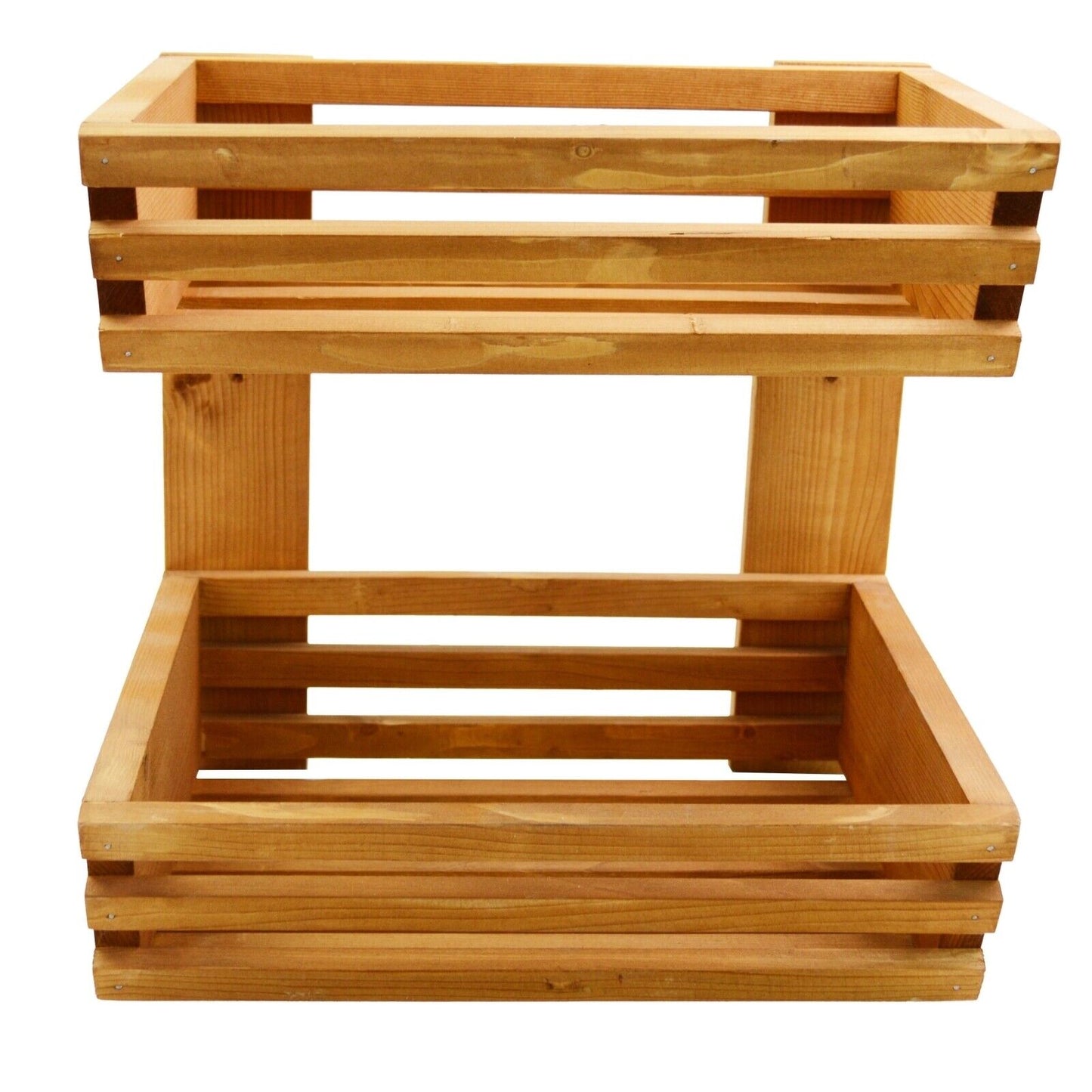 2 Tier Fruit Basket Handmade Natural Wood Holder Rack Vegetable Storage Stand