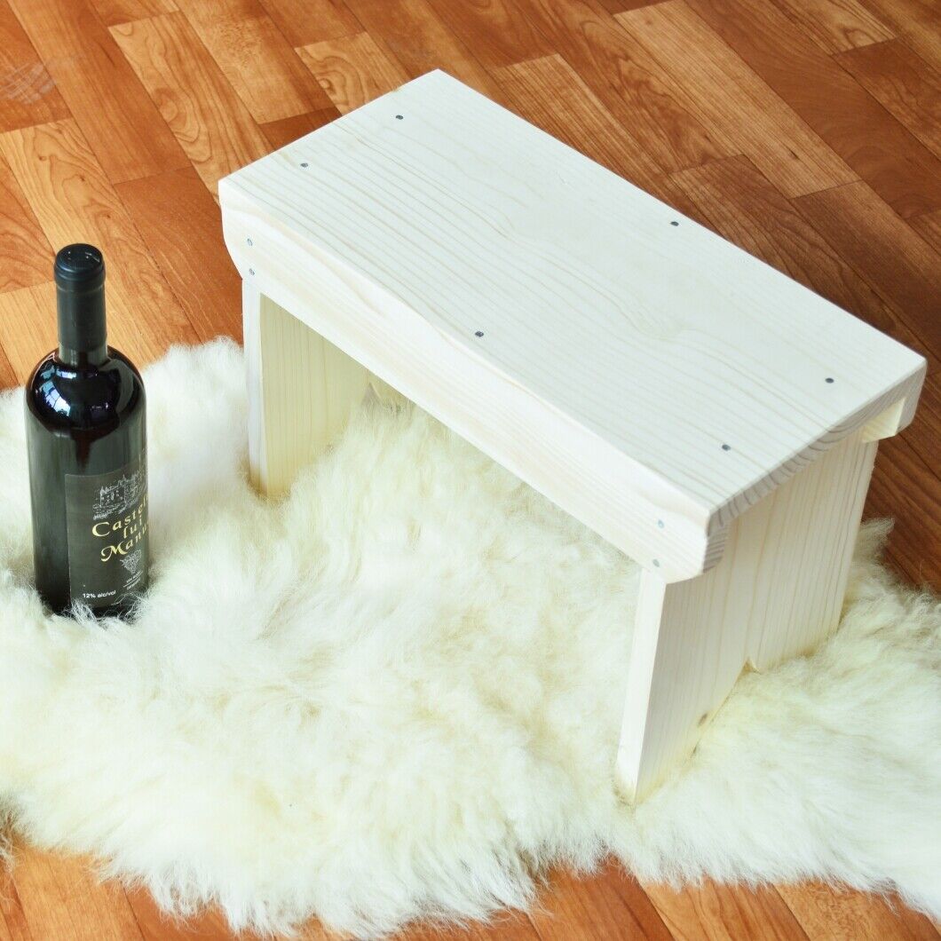 Natural Wooden Step Stool Rustic Shabby Chic Rectangle Seat Multiple Scandinavia