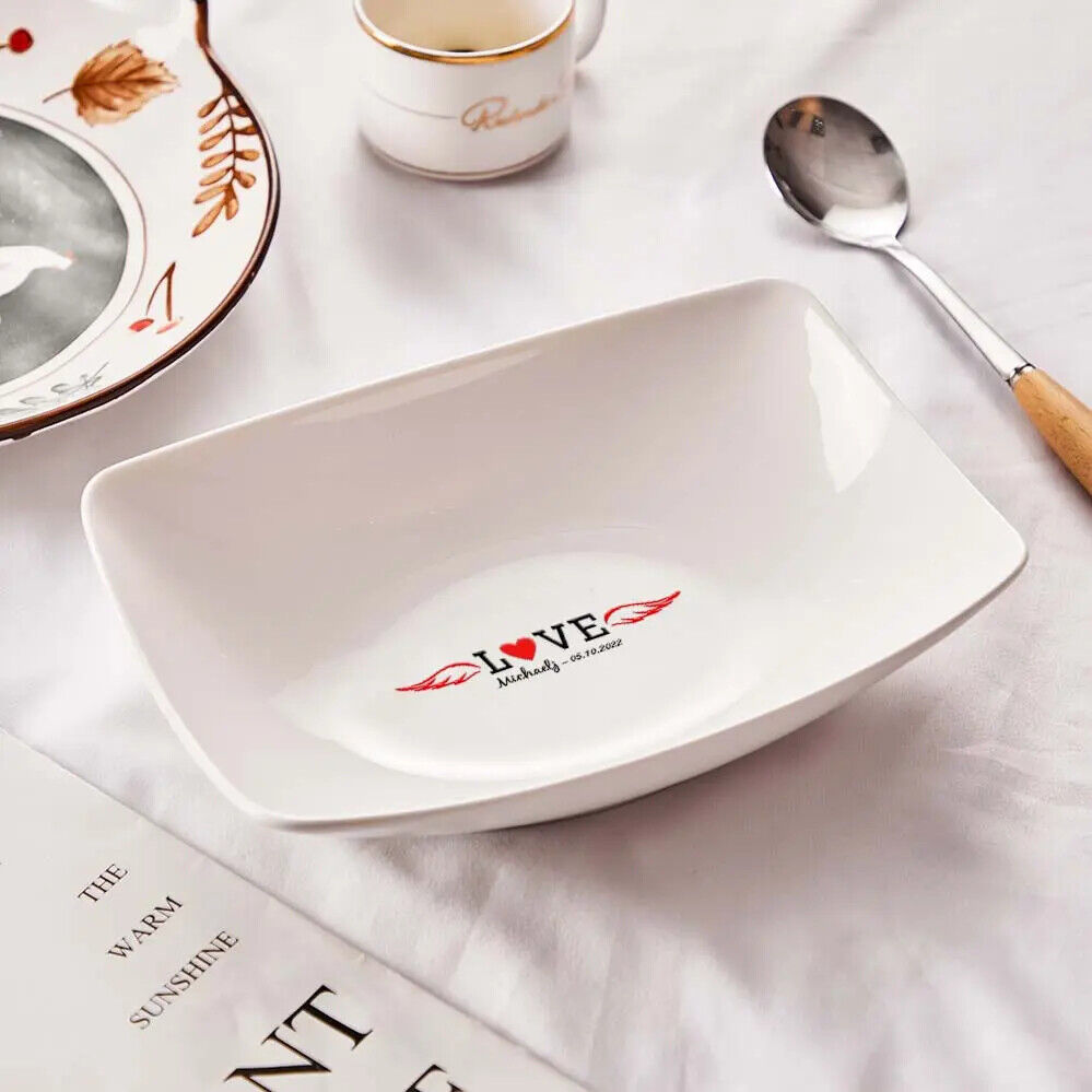 Personalized Name Platters Engraved Flower Tableware Plate