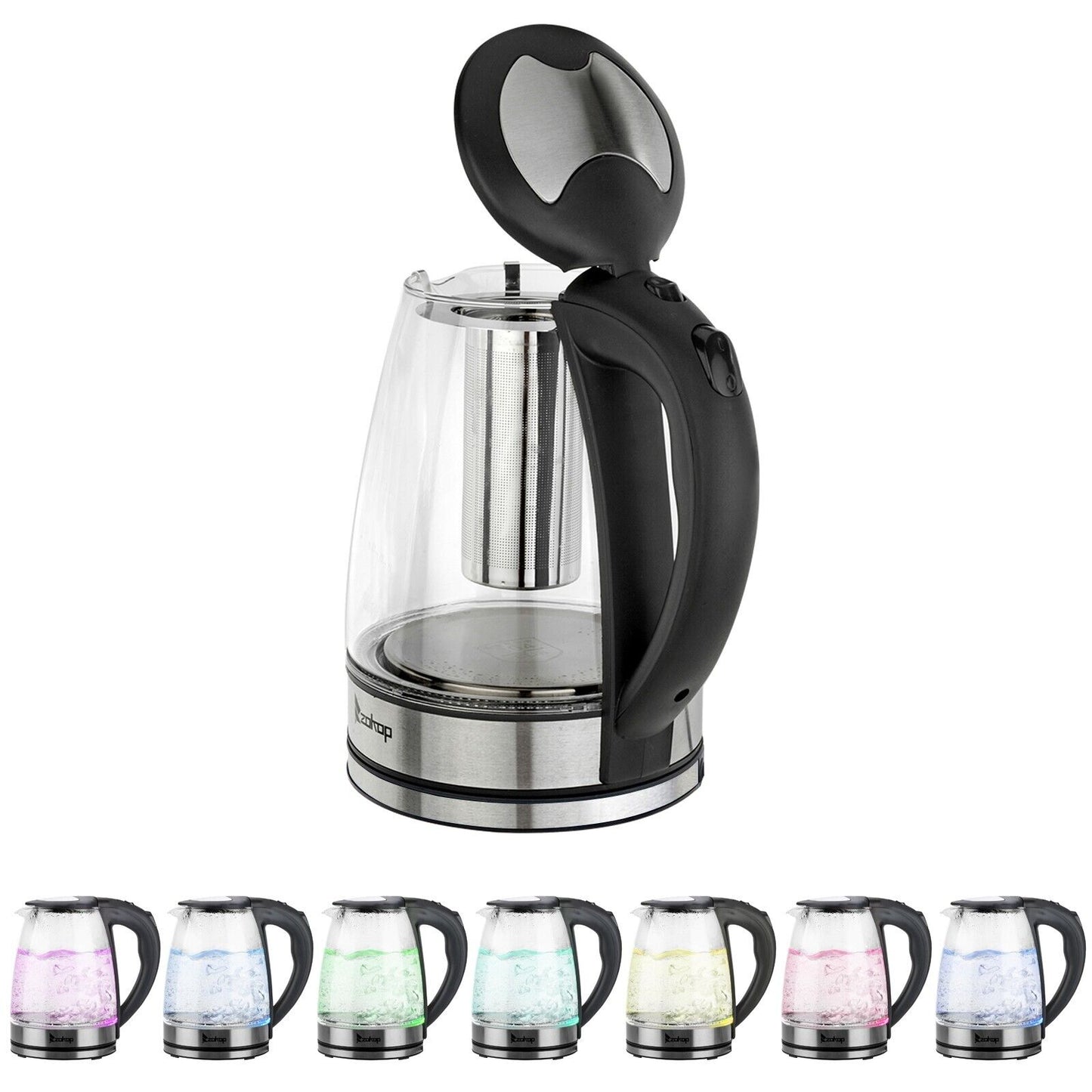 Electric Kettle 220V 2000W 1.8L LED Illuminate 360 Cordless Glass Kettle UK Plug