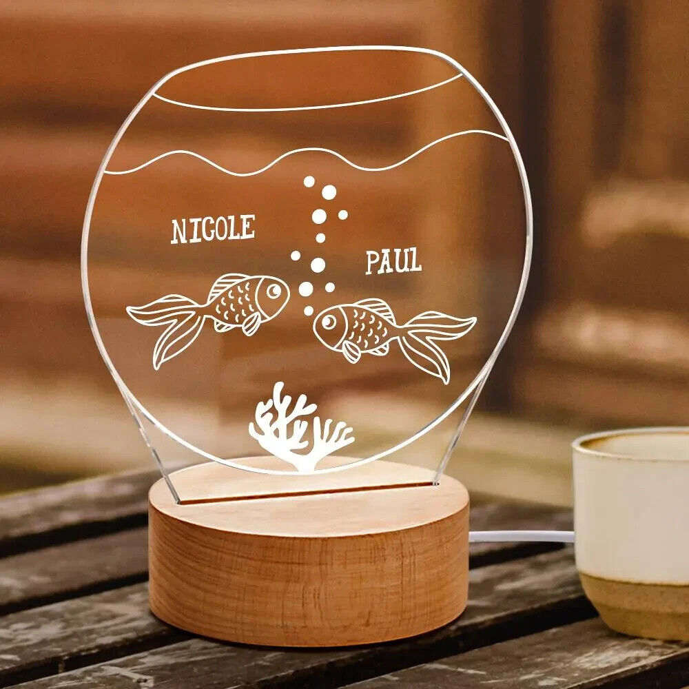 Personalized Beautiful 3D Fish Night Light LED Table Bed Lamp Gift for him her