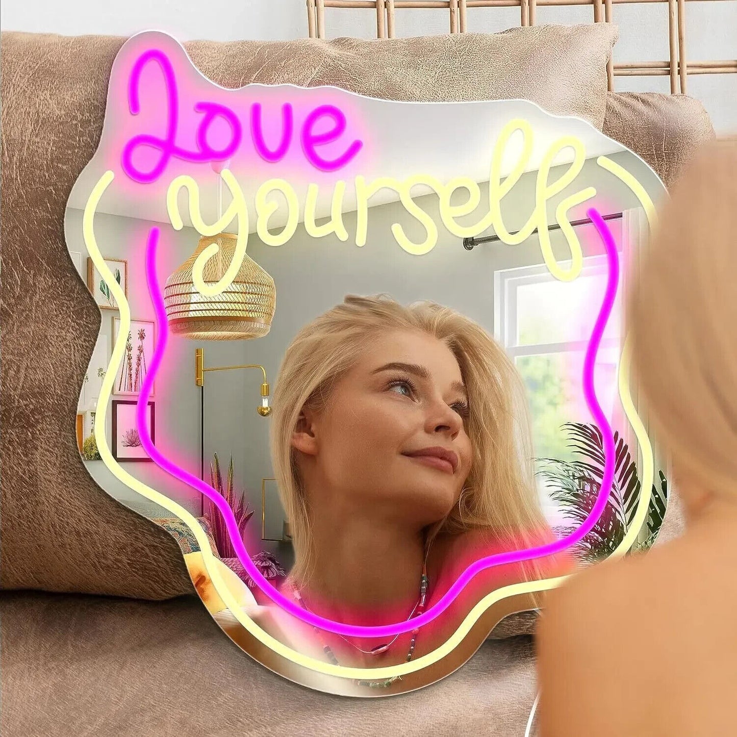 Love Yourself Mirror Light for Wall Wavy Neon Mirror LED Dimmable Light Gift