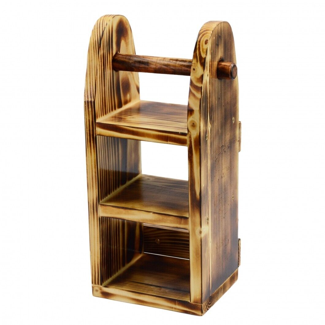 Wooden Toilet Paper Roll Holder Bathroom Storage Shelf Natural Wood Wall Mounted