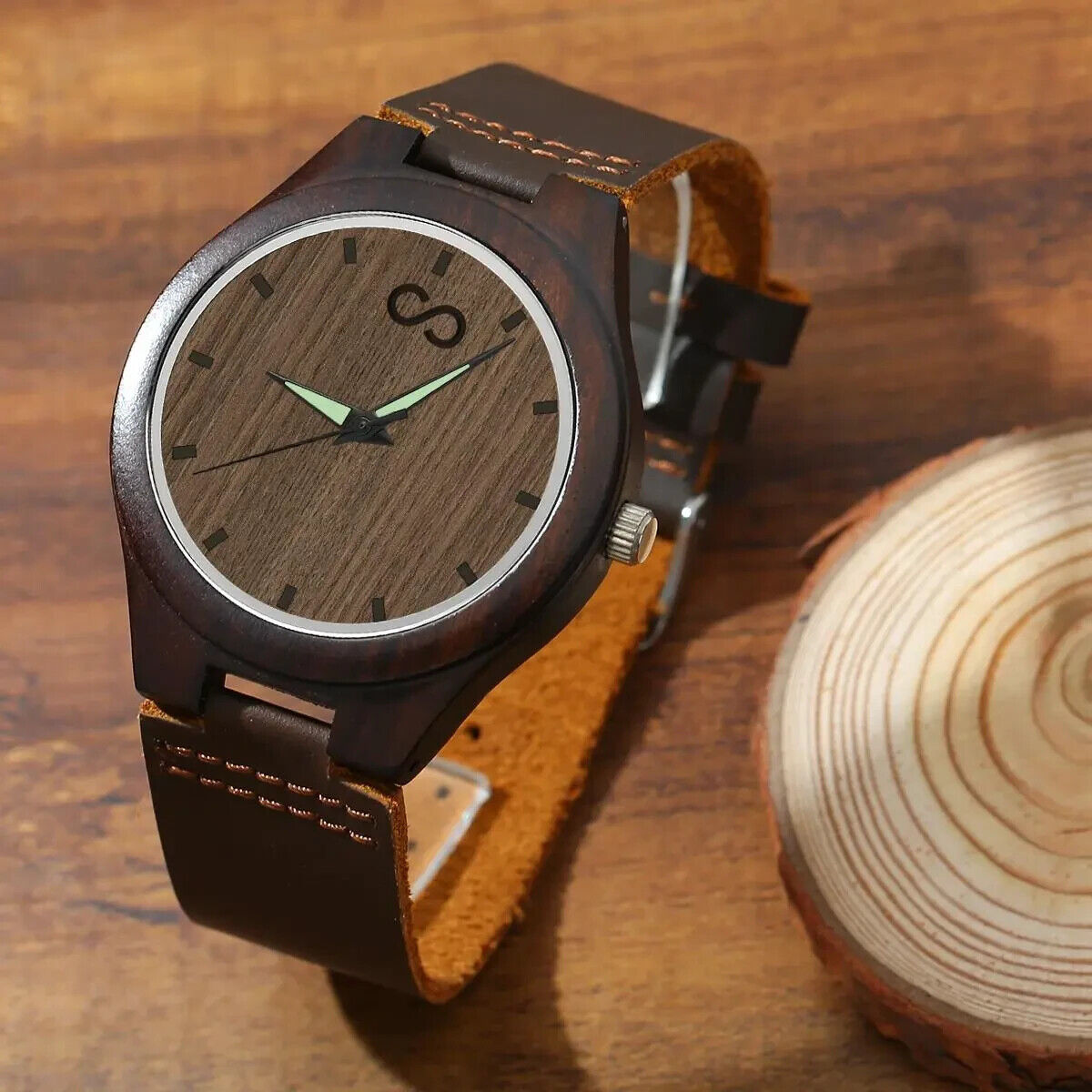 PERSONALISED Wooden Watch Leather Luxury Unisex Gents Ladies Wood Engraved Names