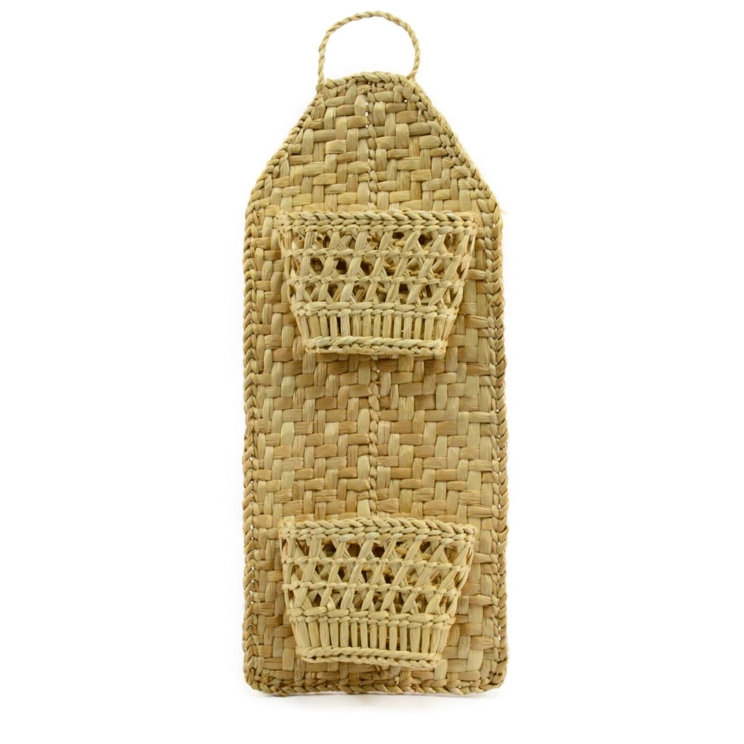 3 Tier Woven Handmade Hanging Hooks Organiser Storage Pocket Wardrobe Basket