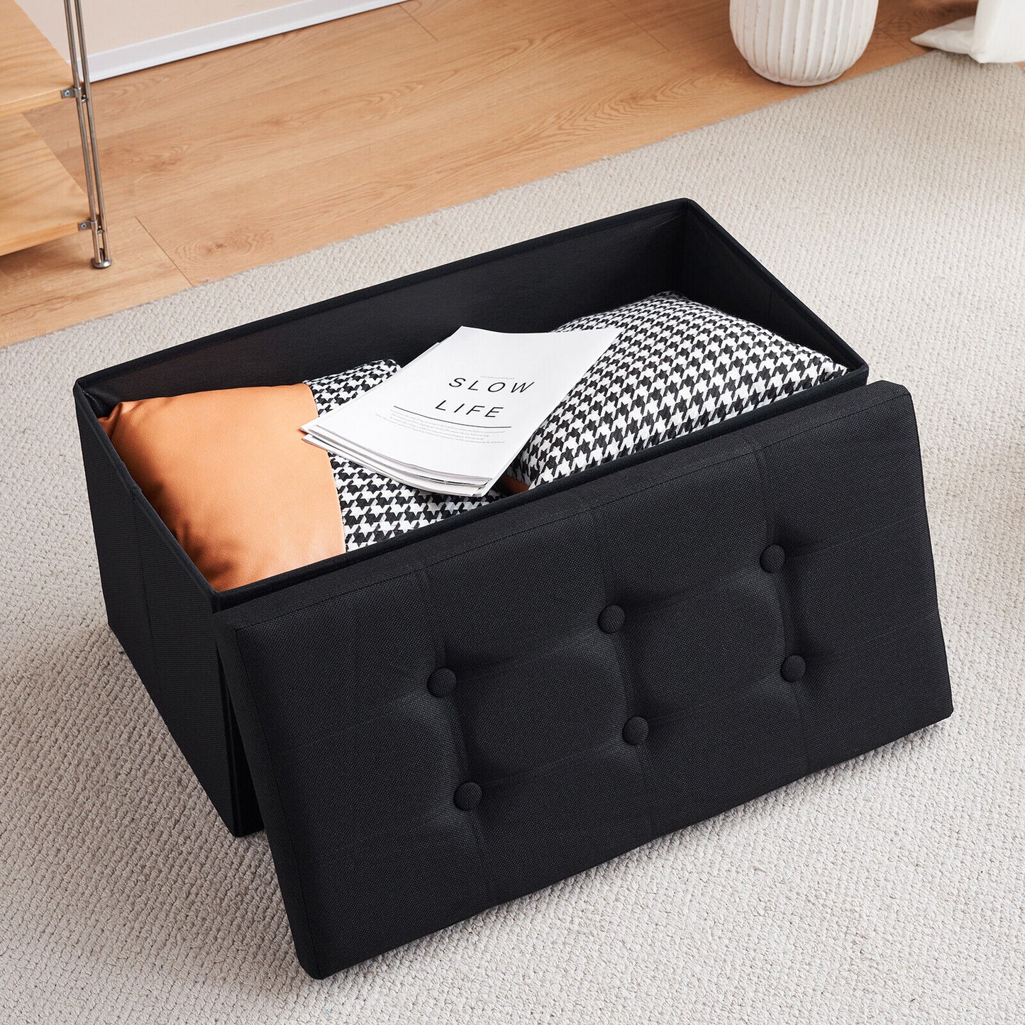 Folding Ottoman Storage Box Pouffe Seat Stool Home Chair Foot stool Bench LINEN