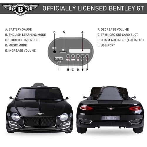 Kids Electric Car Bentley LED Lights Music Parental Remote Controls Sports Car