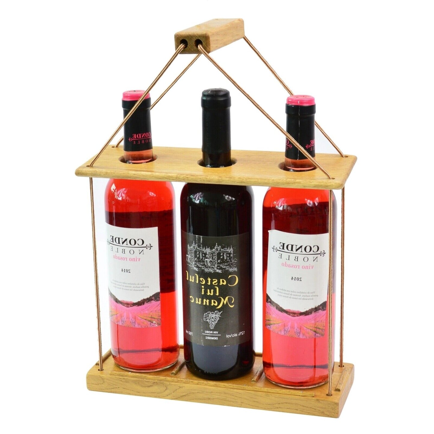 Handmade Wine Case Carrier 3 Bottle With Handle Storage Stand Stylish Durable