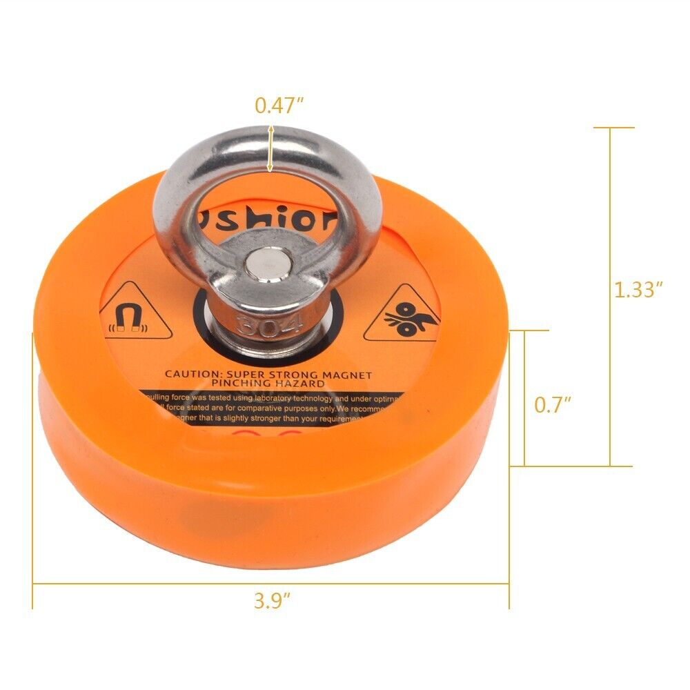 1100LB Fishing Magnet Kit Strong Pull Force Rope Carabiner Gloves Glue & Box