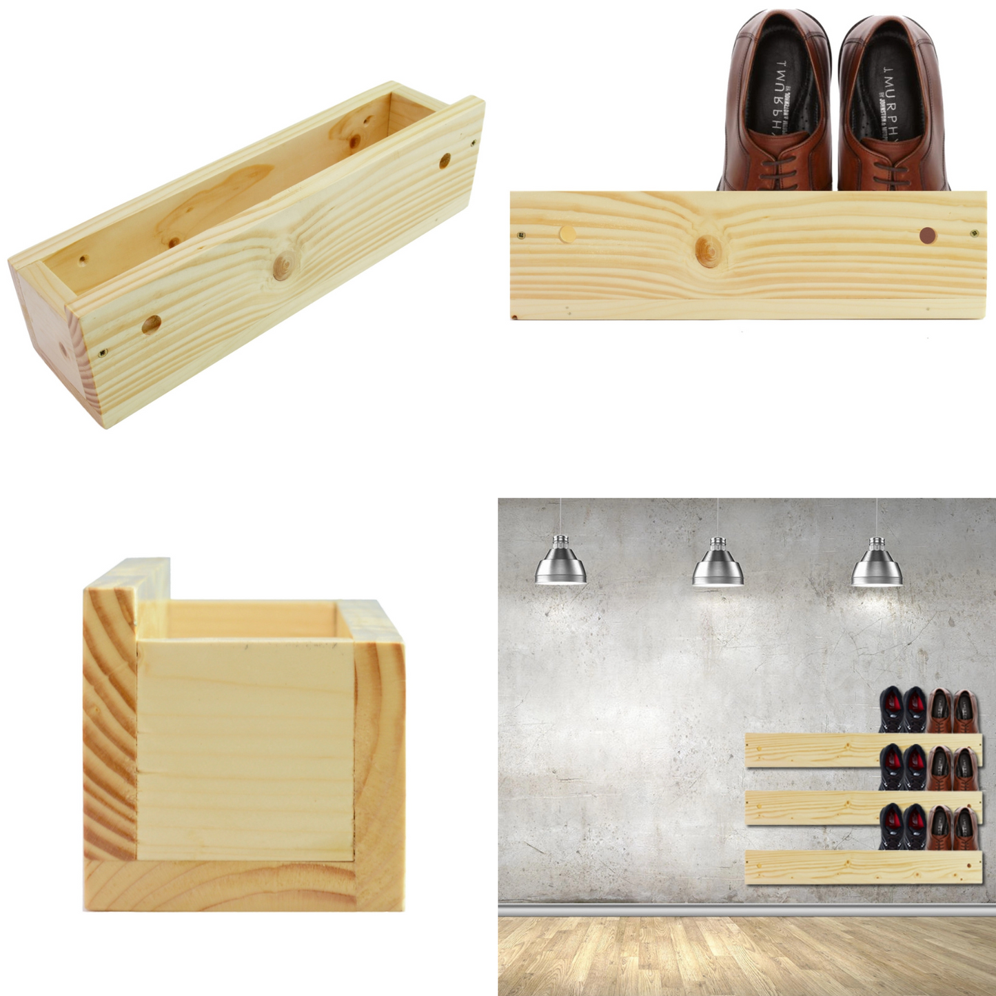 Wooden Shoe Rack Storage Floating Stand Organiser Shelf Unit Wall Mounted Pine