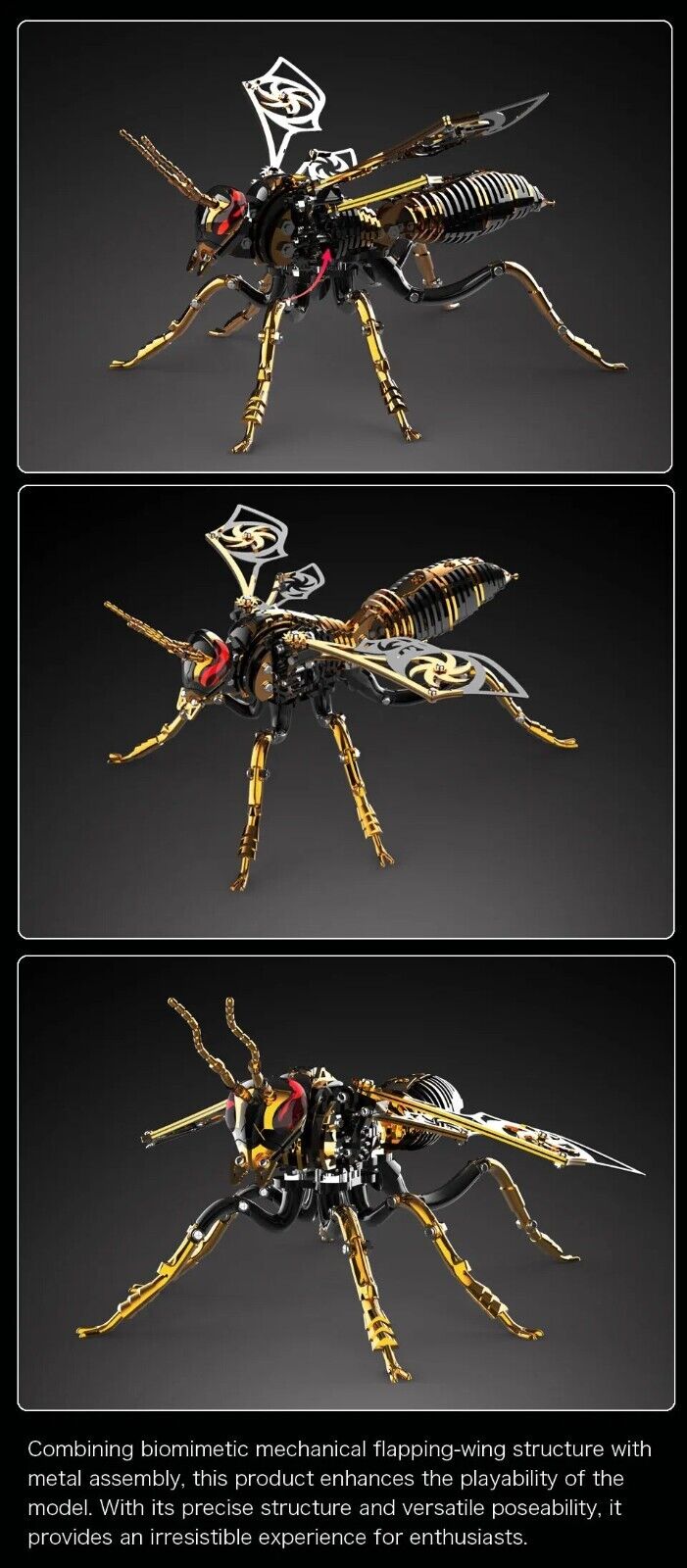 3D Metal Model Kits Wasp Moving Parts Adult Steampunk Mechanical Building Kit
