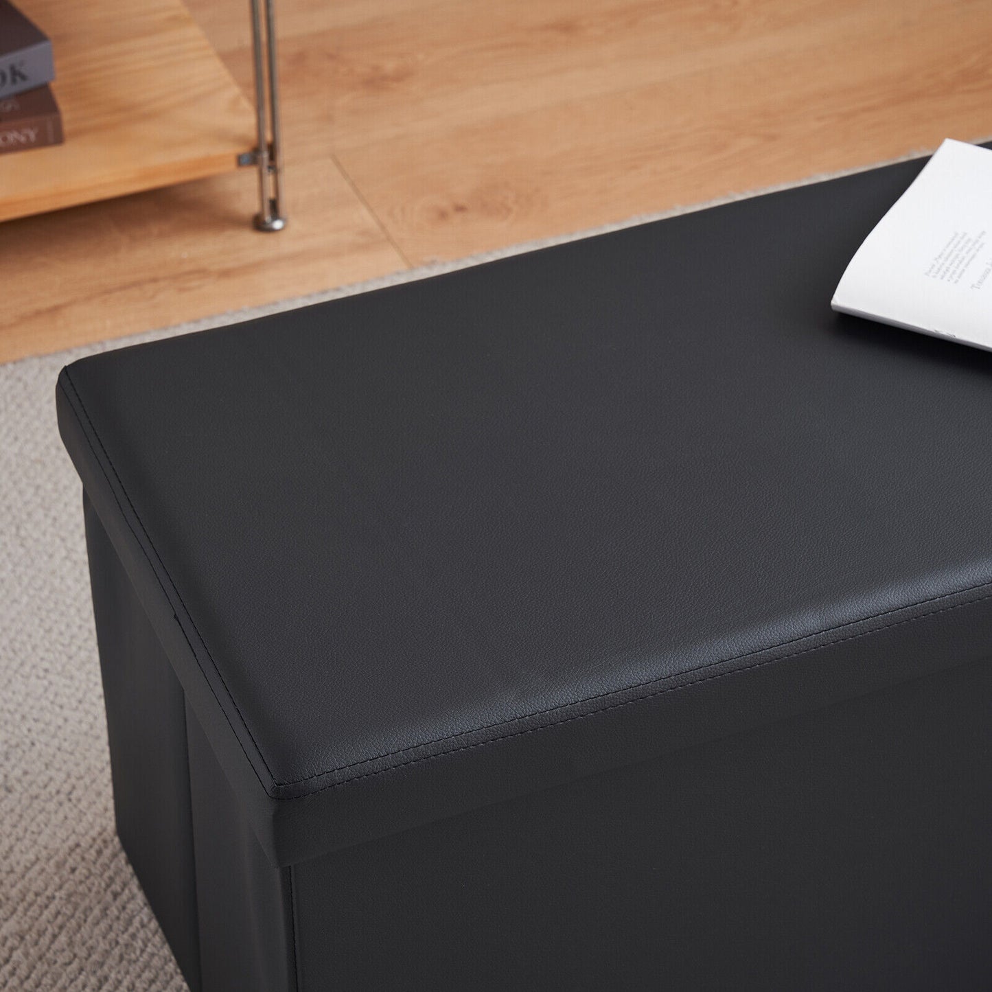Folding Ottoman Storage Box Pouffe Seat Stool Home Chair Foot stool Bench LINEN