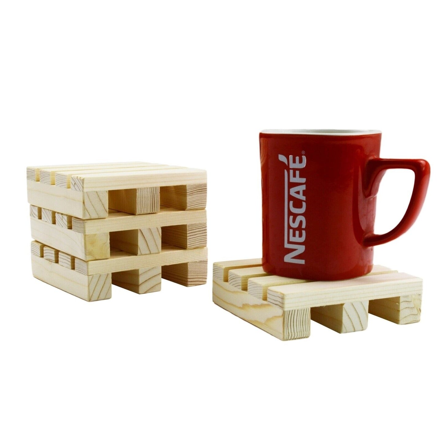 Set of 4 Handmade Novelty Gift Mens Present Miniature Pallet Coasters Cup Stand