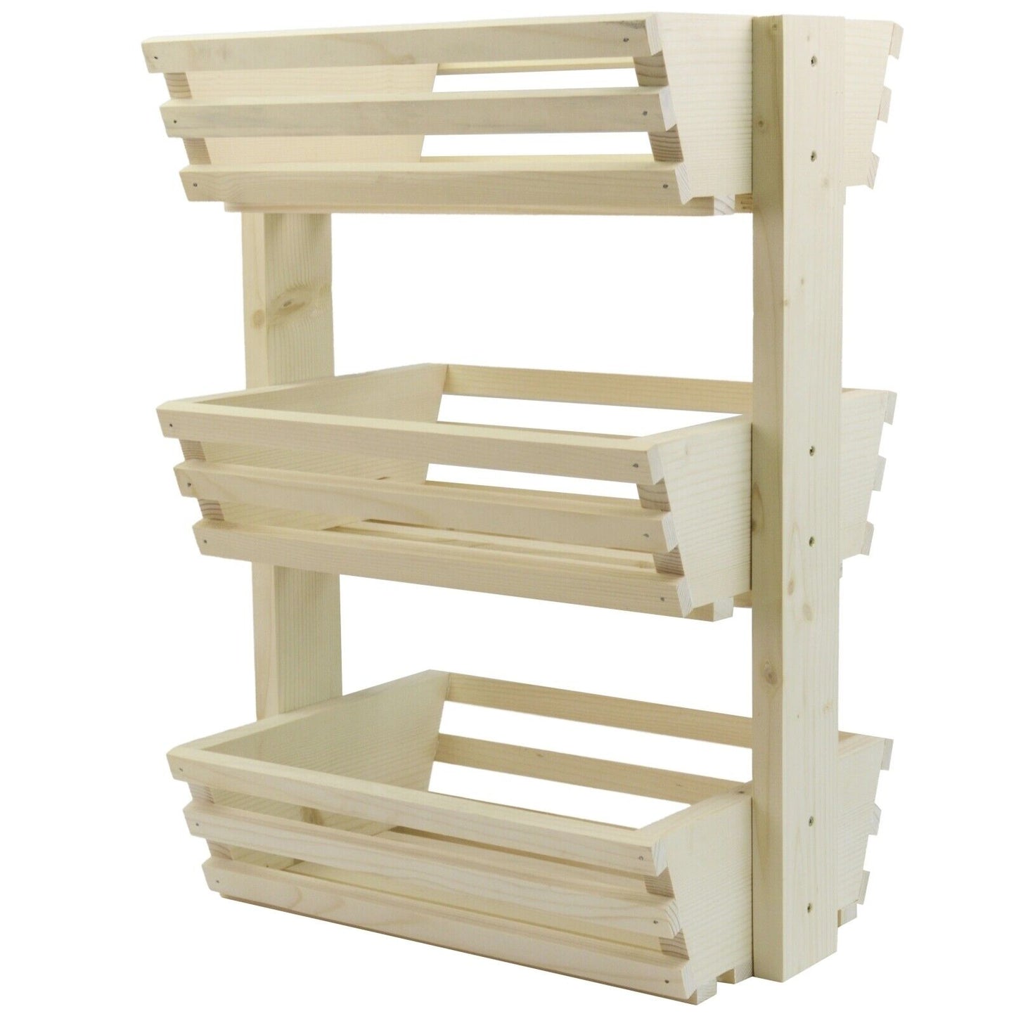 3 Tier Fruit Basket Handmade Natural Wood Holder Rack Vegetable Storage Stand