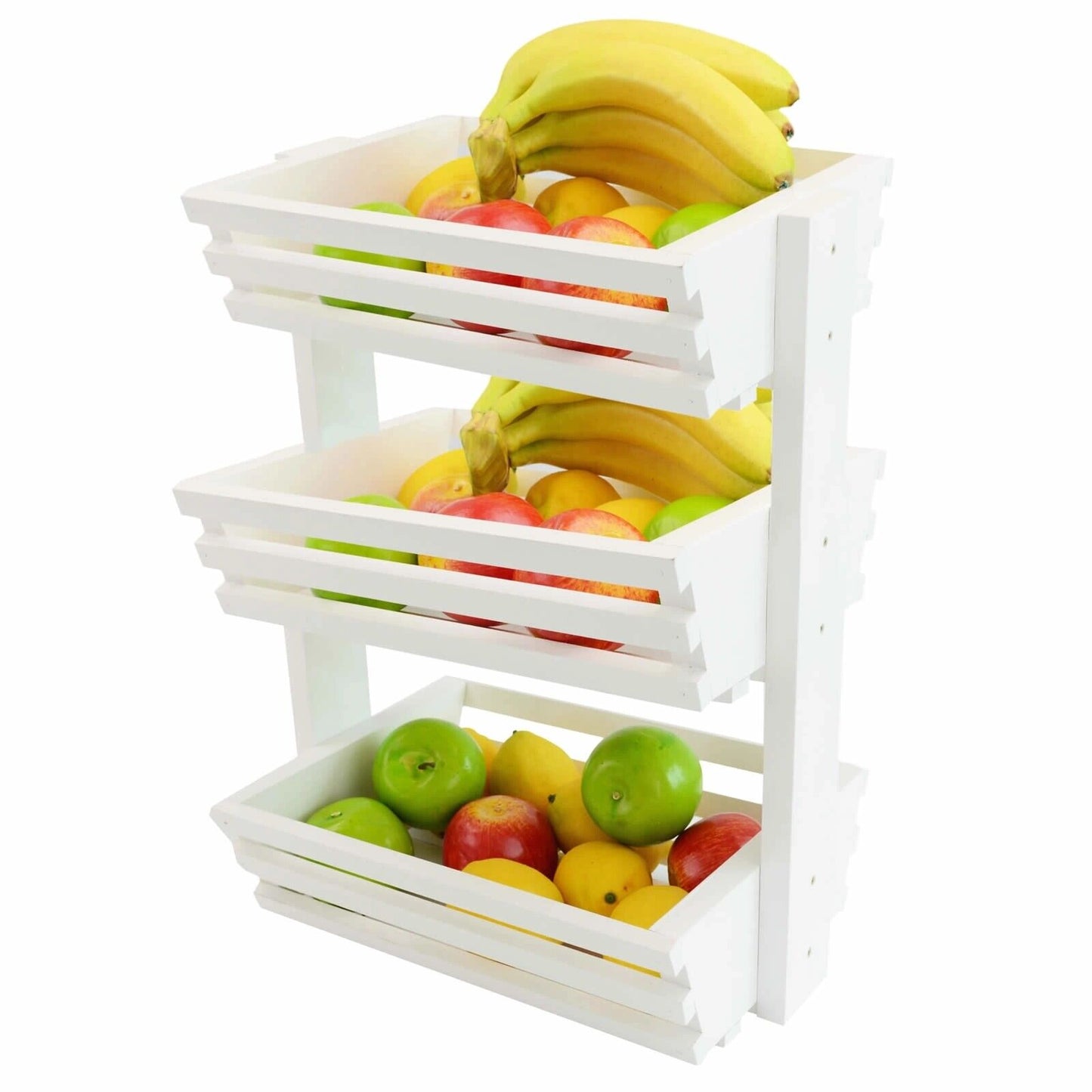 3 Tier Fruit Basket Handmade Natural Wood Holder Rack Vegetable Storage Stand