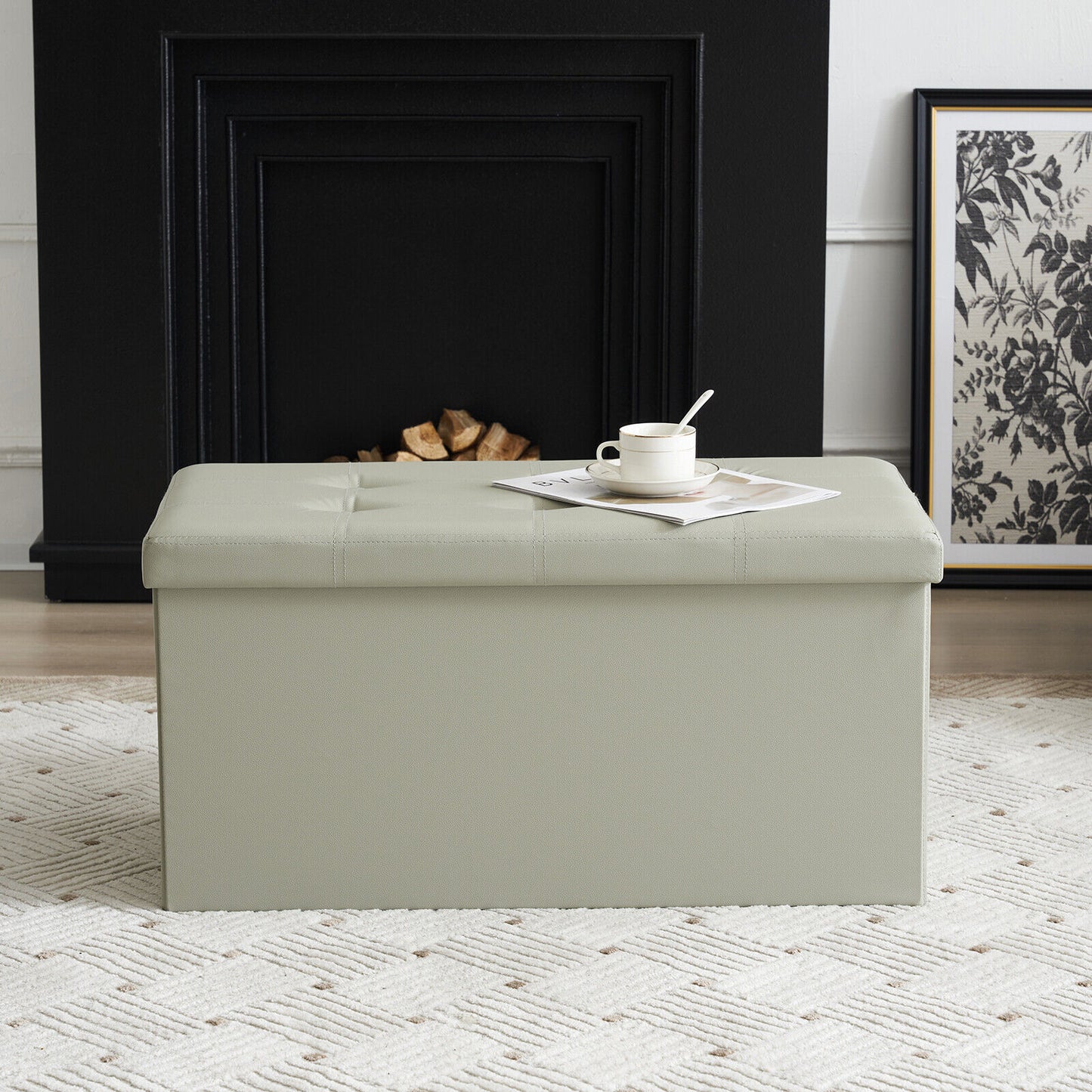 Folding Ottoman Storage Box Pouffe Seat Stool Home Chair Foot stool Bench LINEN