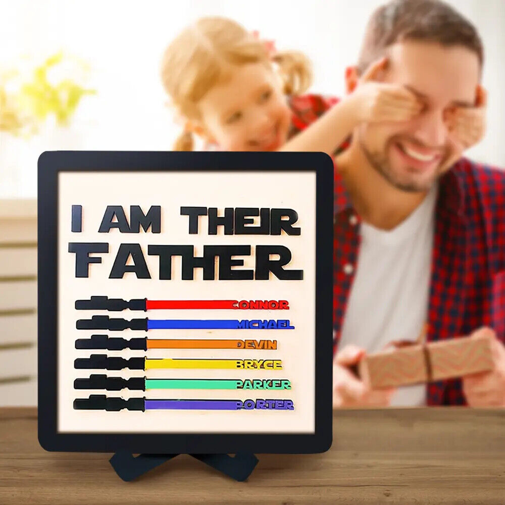 Personalised Fathers Day Dad Gifts Wars Light Sabers Family Names Sign Decor