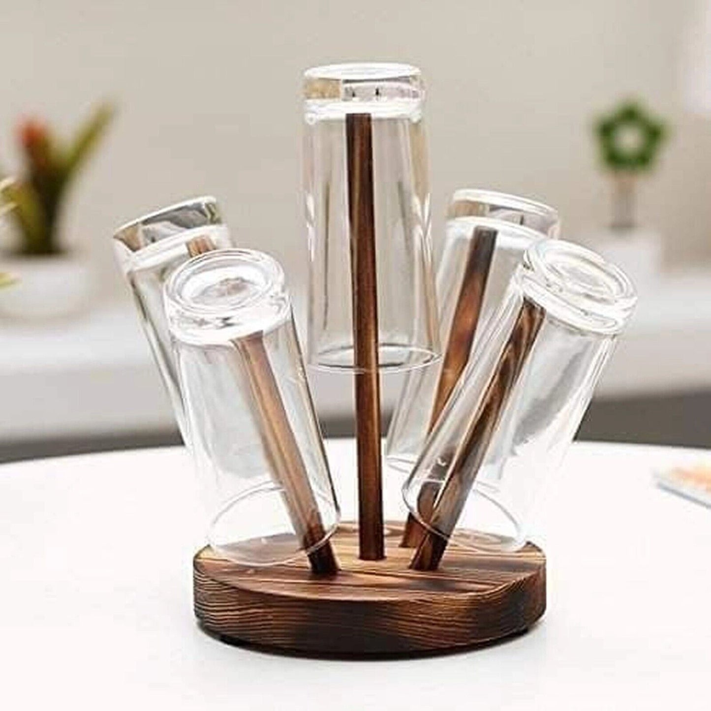Wooden Glass Drainer Decoration Display Piece Table Centrepiece Handmade Natural