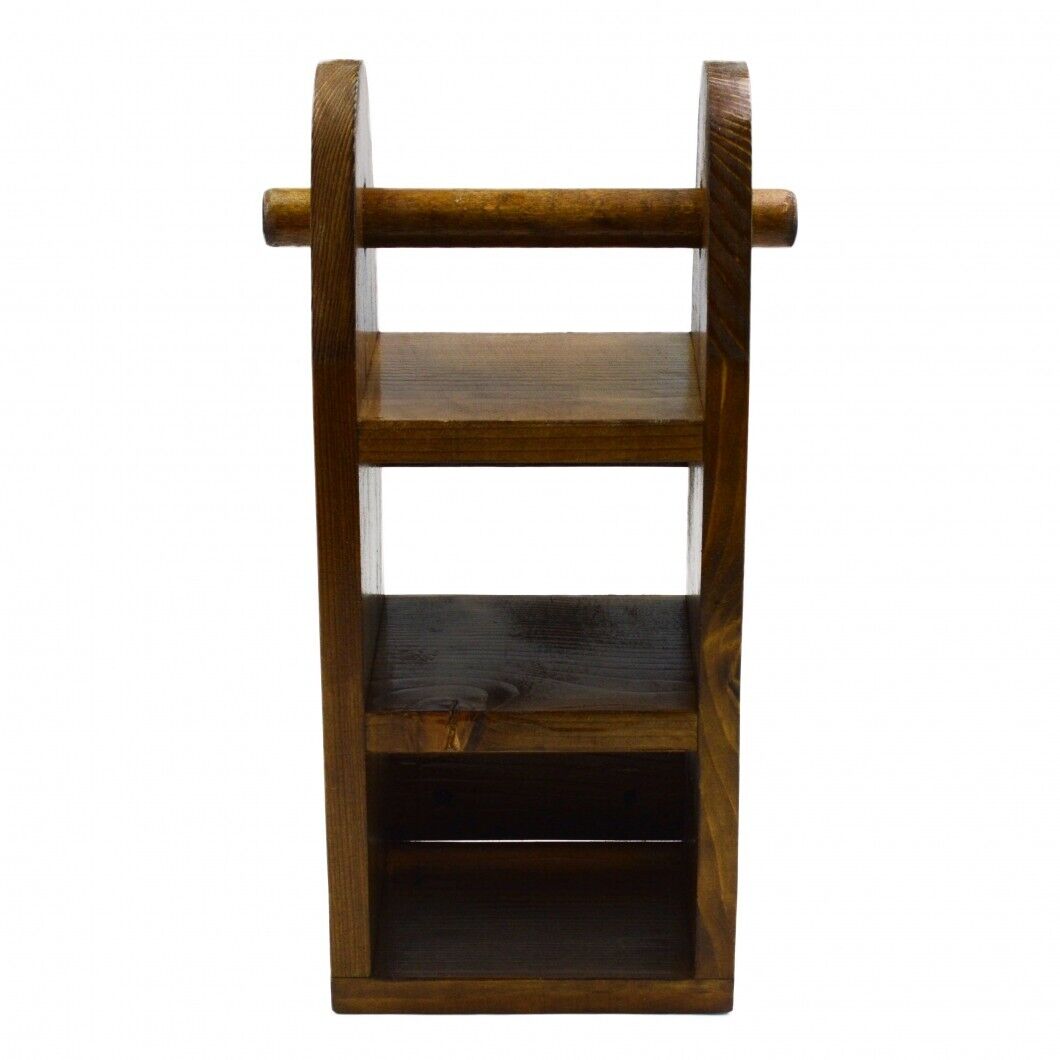 Wooden Toilet Paper Roll Holder Bathroom Storage Shelf Natural Wood Wall Mounted