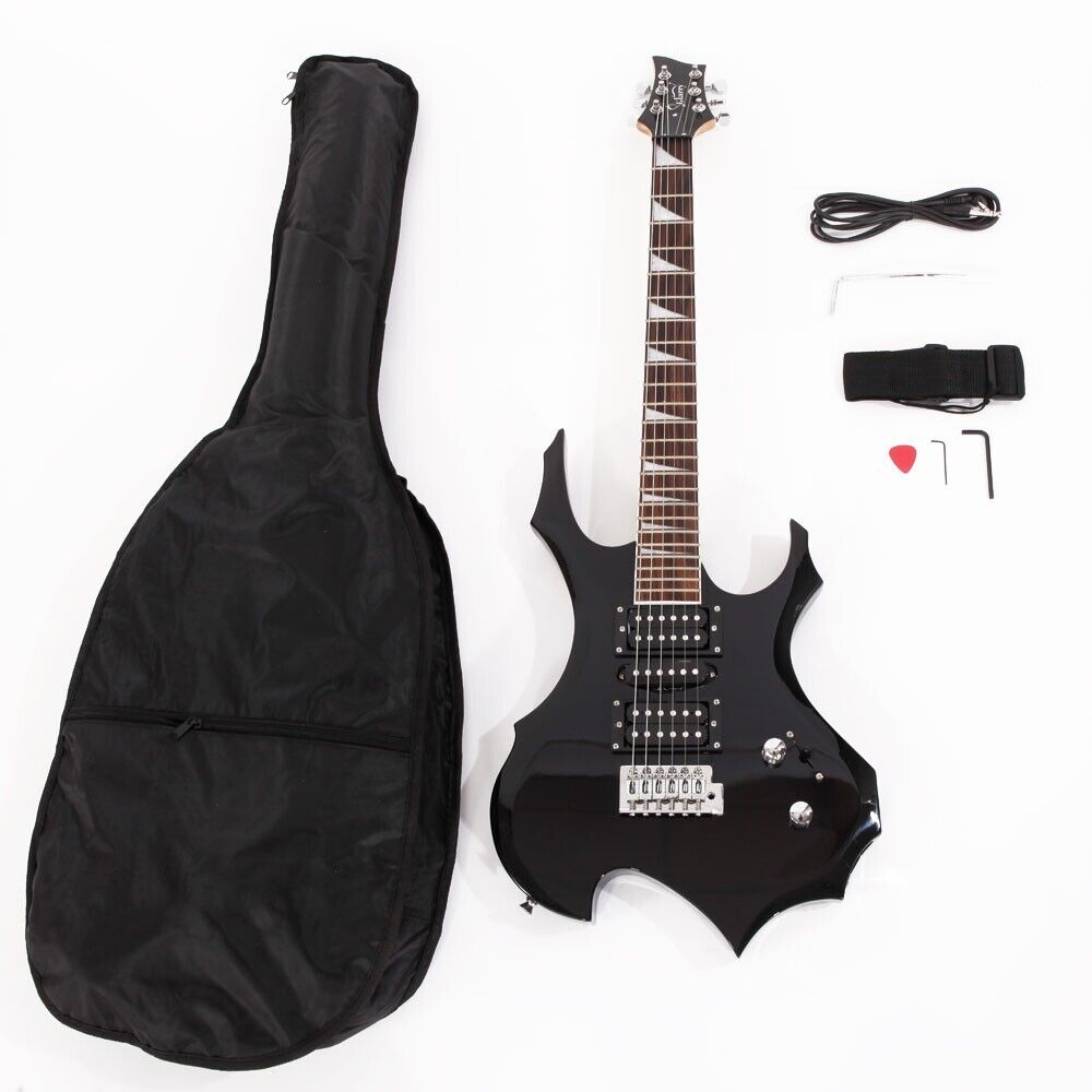 Glarry Flame 24-Frets Electric Guitar Full Set with Bag Pick Strap Tool Black