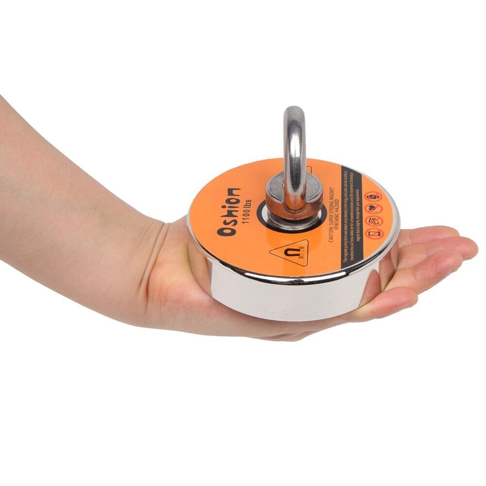 1100LB Fishing Magnet Kit Strong Pull Force Rope Carabiner Gloves Glue & Box