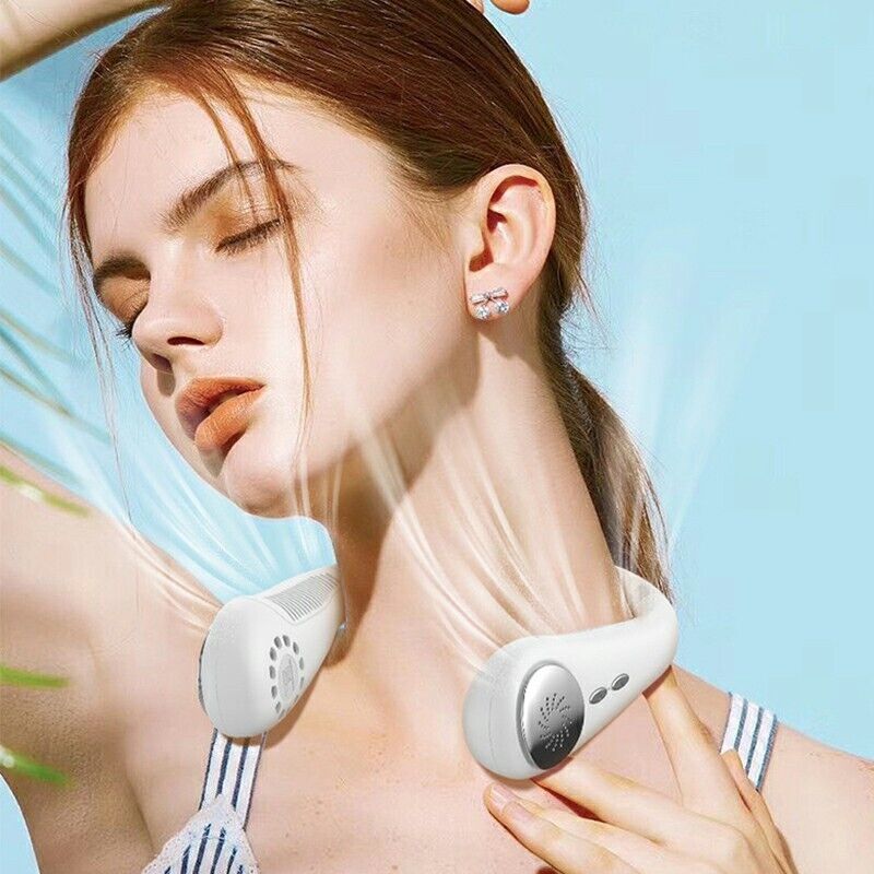 Portable Mini Neck Fan Hanging USB Rechargeable Air Cooler Leafless Fan 2400mah