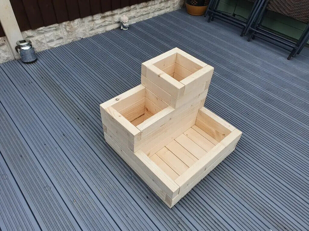 Handmade 3 TIER WOODEN TREATED GARDEN PLANTER 3 TIERED PLANT POT 50cm X 50cm