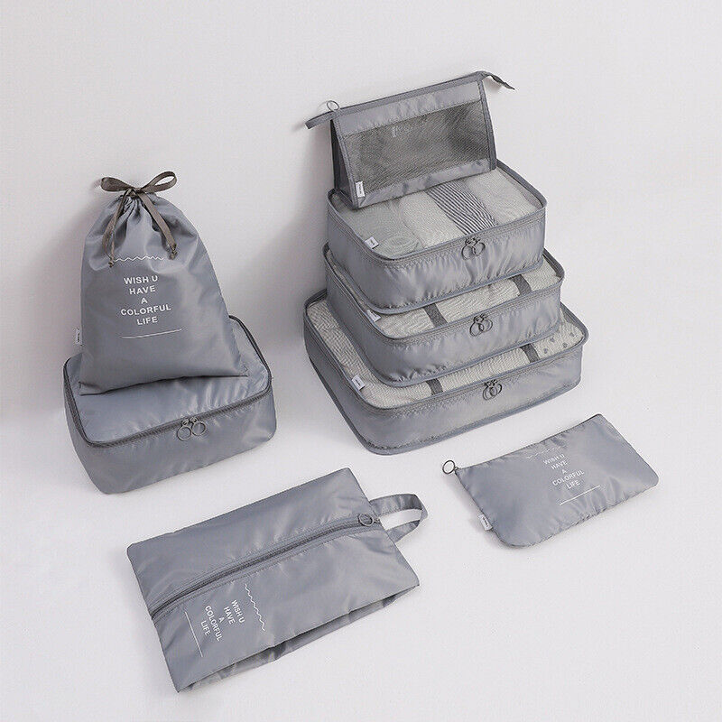 8 Pieces Organiser Set Luggage Suitcase Storage Bags Packing Travel Cubes UK